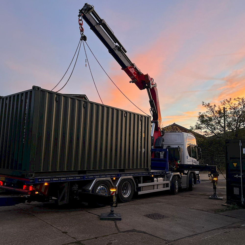 Shipping container delivered to site in Suffolk